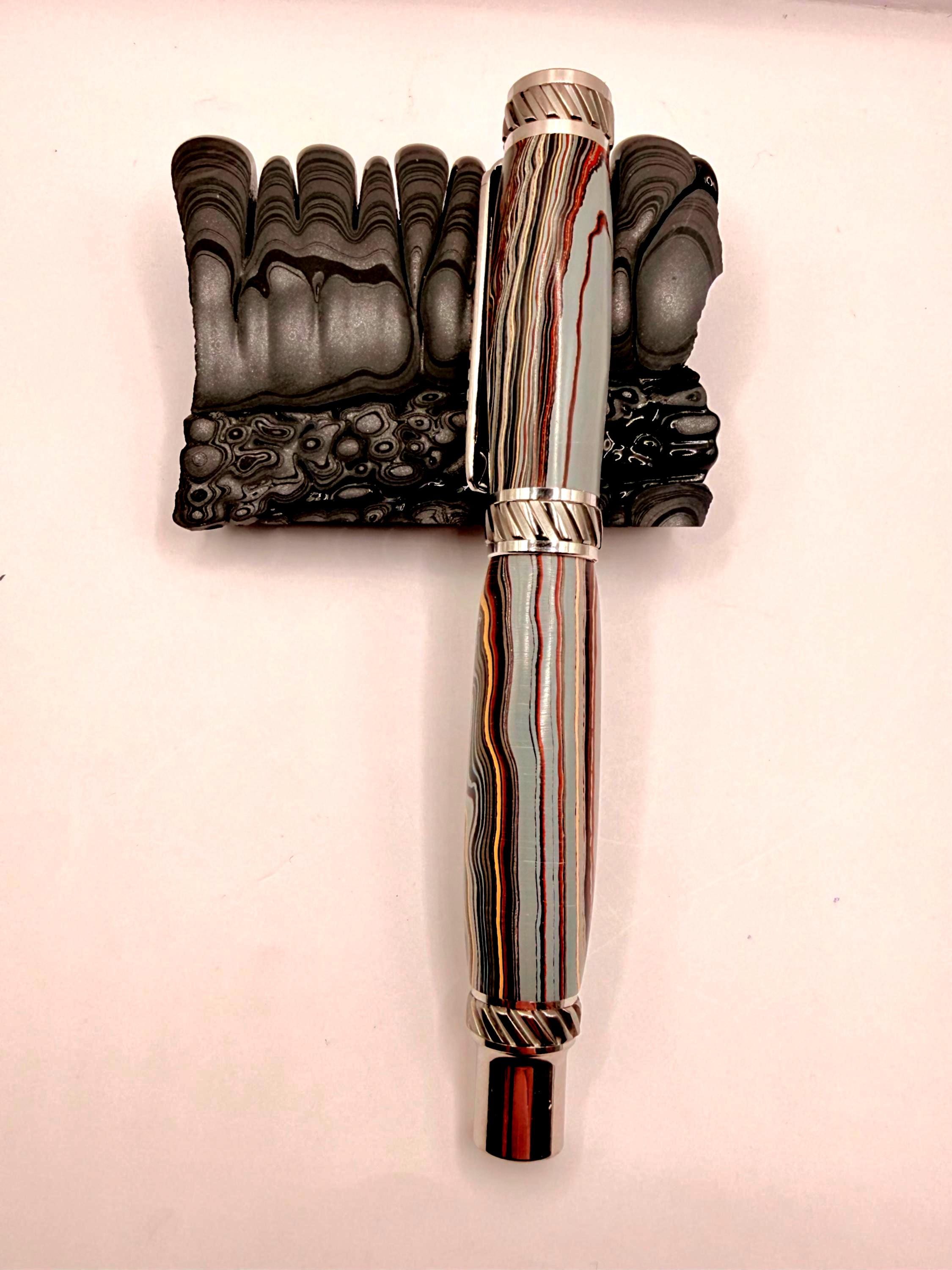 Rare Maritime Fordite Jr Gentleman Pen – Rhodium Plated Naval Ship - Pen Kit No Longer Being Produced!!