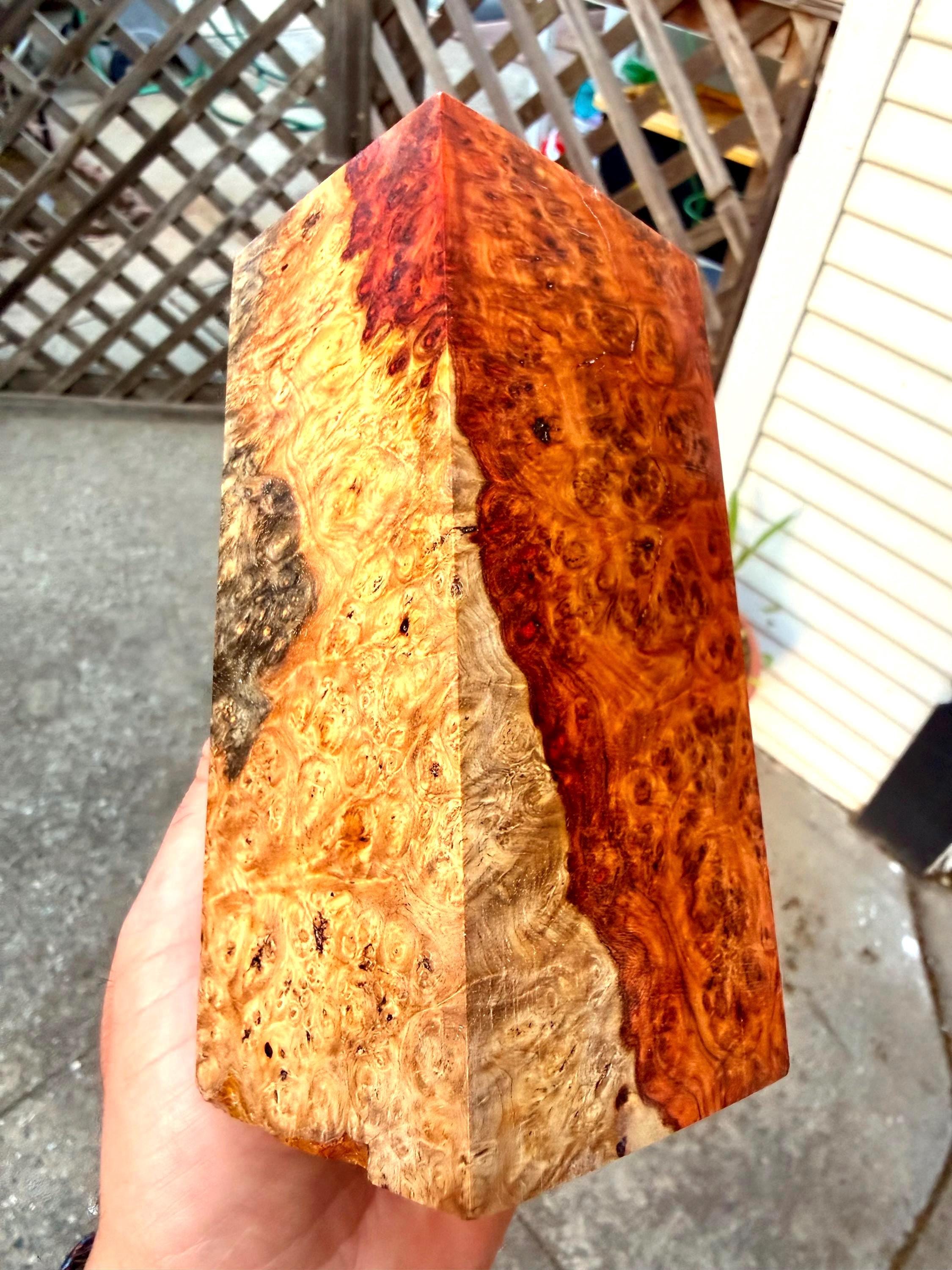 XL Sized Museum-Grade Tri Color - Amboyna Burl Blank (Spalted, Sapwood, Deep Red Heartwood)         Professionally Stabilized by K&G